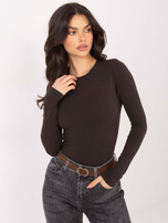 Czekoladowa damska bluzka basic z bawełny