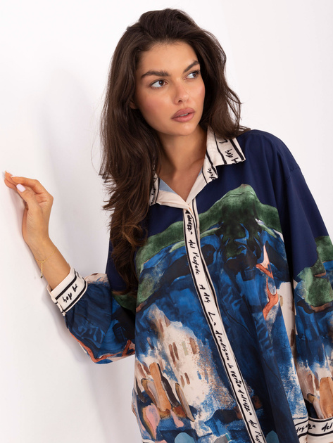 Granatowa asymetryczna koszula z kołnierzykiem RUE PARIS