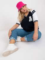 Biało-granatowa bluzka plus size z krótkim rękawem 