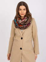 Ciemnobeżowa chusta z folkowym nadrukiem