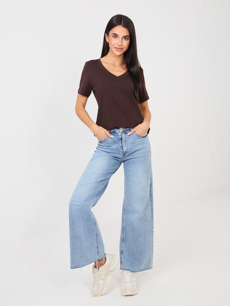 Czekoladowy t-shirt basic o klasycznym kroju RUE PARIS