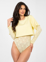 Pastelowe żółte damske body z wszytym t-shirtem 