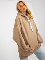 Dunkelbeige lange Basic Oversize Kapuzenjacke.