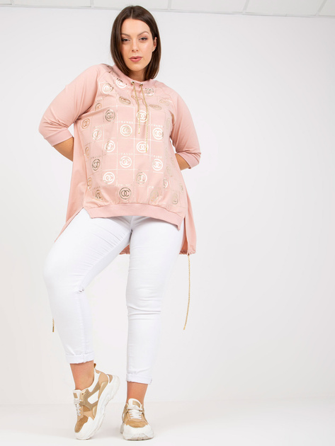 Brudnoróżowa luźna bluzka plus size z bawełny