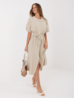Beżowa koszulowa sukienka z muślinu 