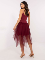 Hurt Bordowy casualowy komplet z tiulową sukienką