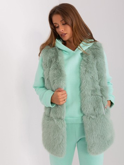 Pistachio fur vest with pockets S/M