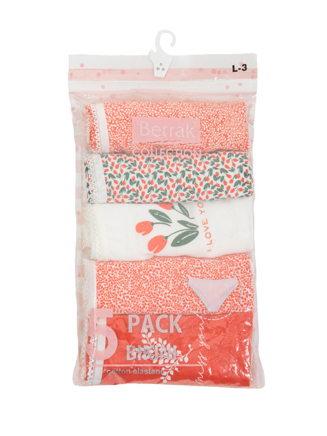 Hurt Ecru-czerwone damskie majtki z nadrukiem 5-pak