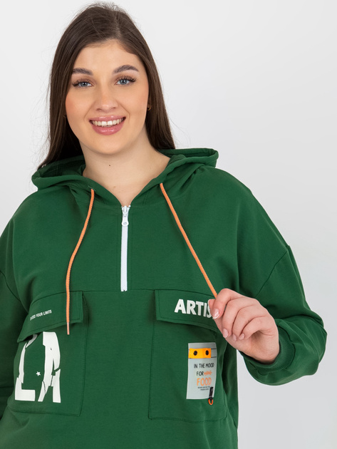 Hurt Ciemnozielona dłuższa bluza plus size z kieszeniami