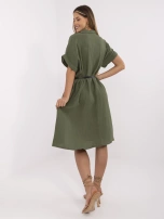 Khaki sukienka szmizjerka z krótkim rękawem