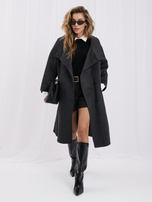 Grafitischer Damen-Oversize-Mantel mit hohem Stehkragen.