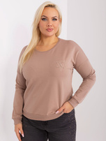 Hurtownia Ciemnobeżowa bawełniana bluzka plus size