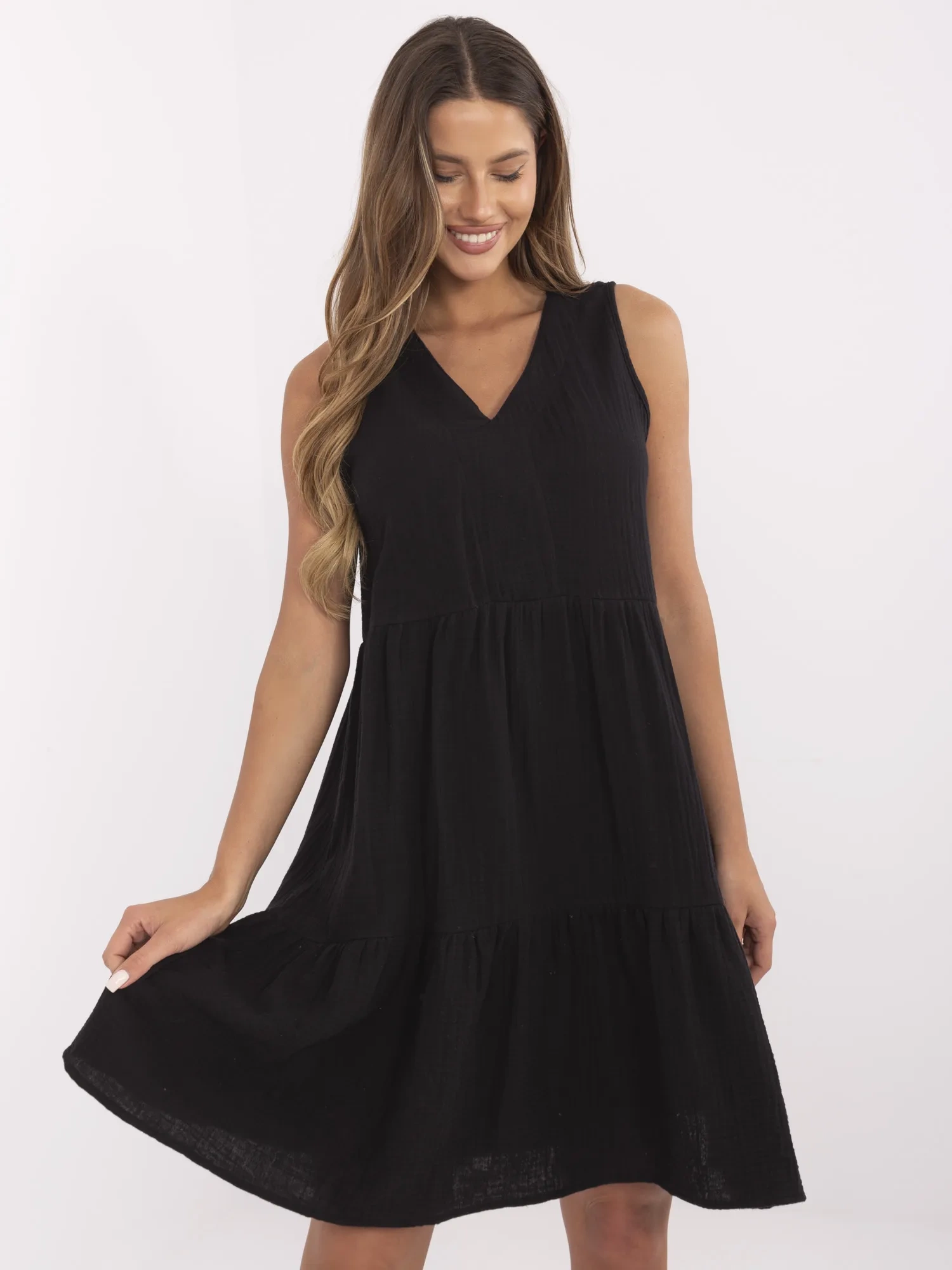 Black muslin sleeveless dress SUBLEVEL.
