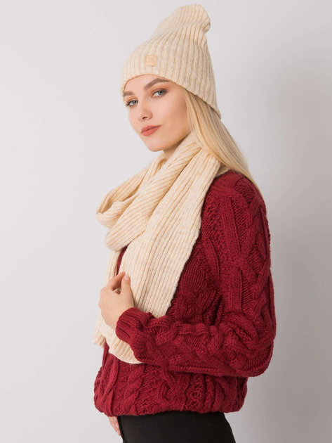 Beżowy komplet zimowy czapka i szalik RUE PARIS