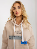 Hurt Beżowa dresowa bluza z nadrukiem i kapturem