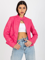 Hurt Dark Pink Women's Biker Jacket Made of Eco-Leather with Pockets