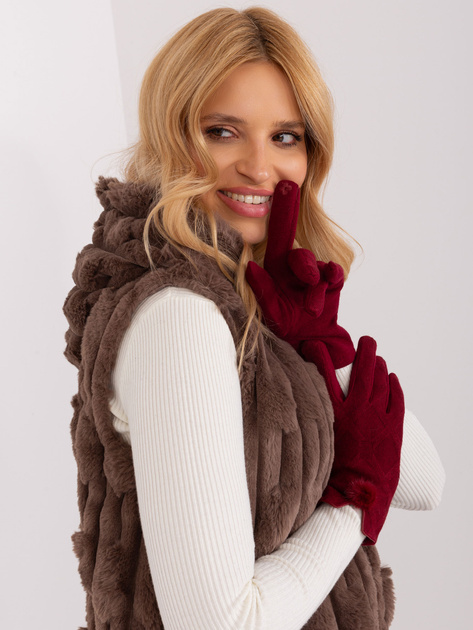 Hurt Bordowe zimowe rękawiczki z wycięciem