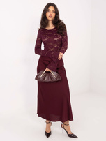 Burgundowe przezroczyste body z koronki 