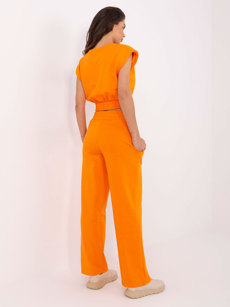Pomarańczowy komplet basic z szerokimi spodniami RUE PARIS