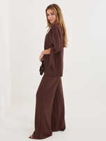 Czekoladowy damski komplet z szerokimi spodniami 