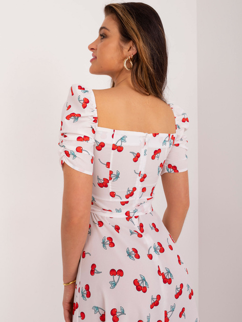 Hurt Biała trapezowa sukienka z bufiastymi rękawami