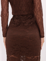 Brązowa koronkowa spódnica z rozcięciem 