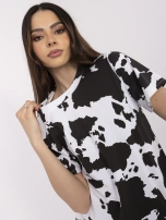 Czarno-biały bawełniany t-shirt w krowi wzór