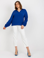 Hurt Ciemnoniebieska koszulowa bluzka plus size z kołnierzykiem