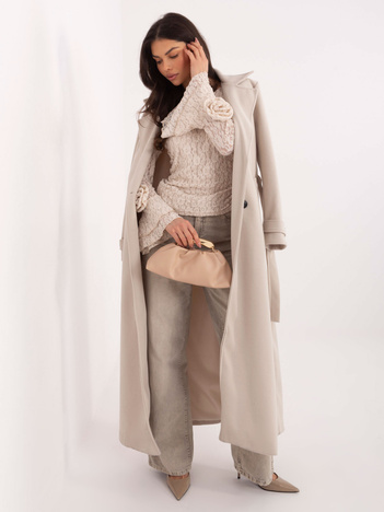 Jasnobeżowa koronkowa bluzka z drapowaniem