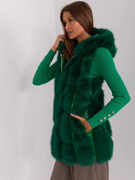 Hurtownia Ciemnozielona futrzana kamizelka z podszewką