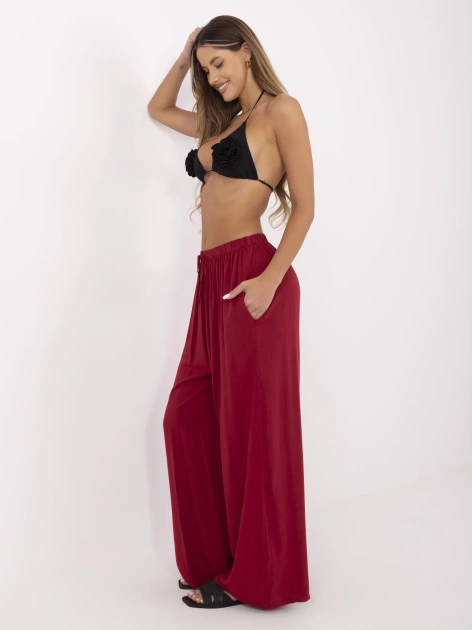 Bordowe letnie spodnie z wiskozy
