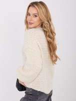 Ecru damski sweter z bufiastym rękawem