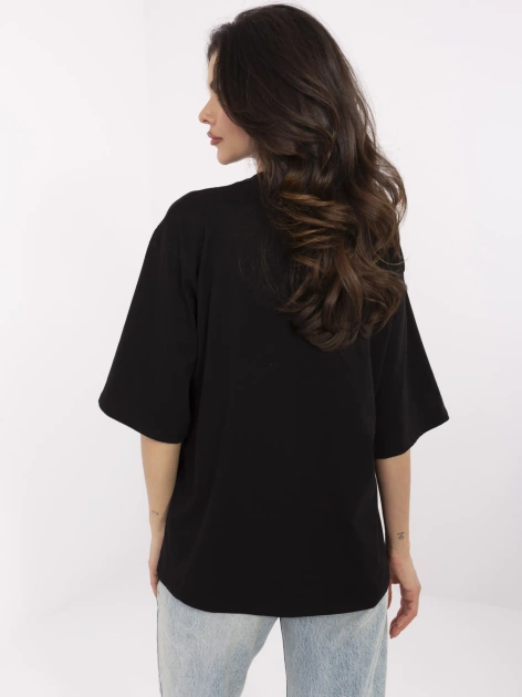 Hurtownia Czarny damski t-shirt z nadrukiem cytryny