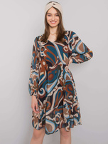 Niebiesko-brązowa sukienka z falbaną Spoleto