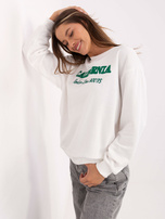 Wholesale Ecru women's loose sweatshirt without a hood with inscriptions.