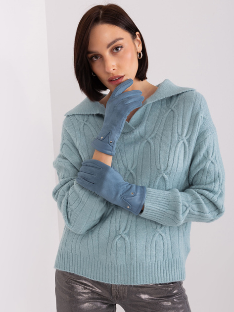 Hurt Brudnoniebieskie rękawiczki ze wstawkami z ekoskóry