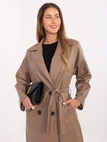 Dark beige leather coat with a belt RUE PARIS.