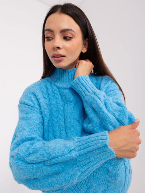 Hurt Niebieska sukienka dzianinowa z warkoczami