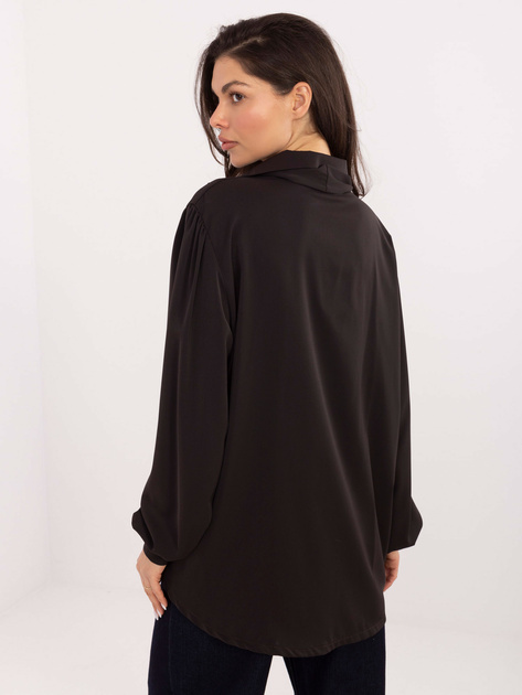 Czekoladowa wizytowa bluzka z bufiastym rękawem
