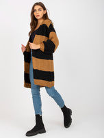 Hurtowna Czarno-camelowy kardigan w paski OCH BELLA 