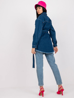 Niebieska koszula jeansowa z paskiem RUE PARIS 