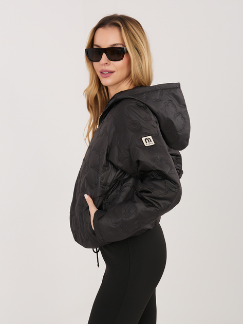 Czarna damska kurtka z kwiatowym pikowaniem RUE PARIS