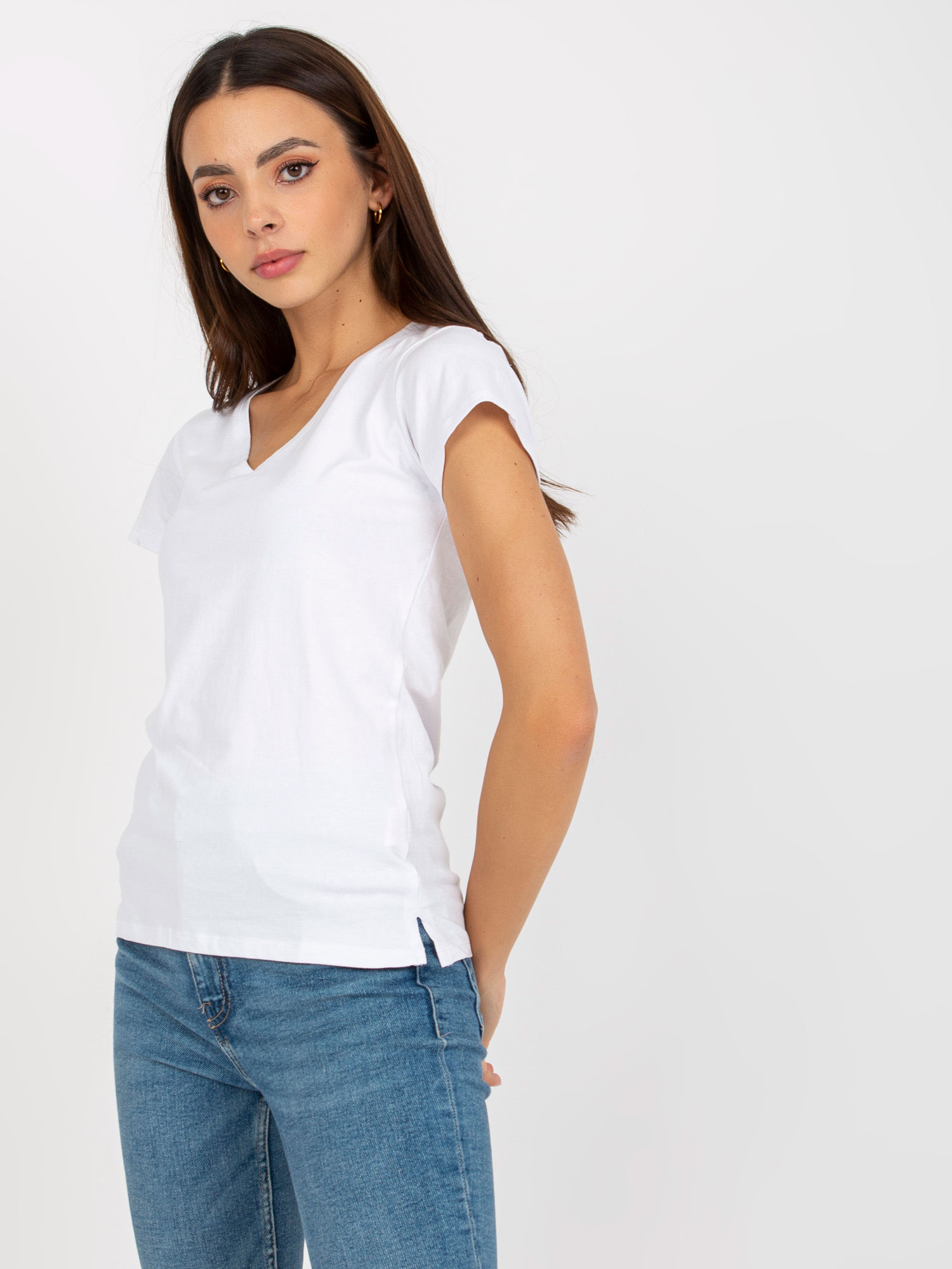 Biały gładki t-shirt basic z bawełny