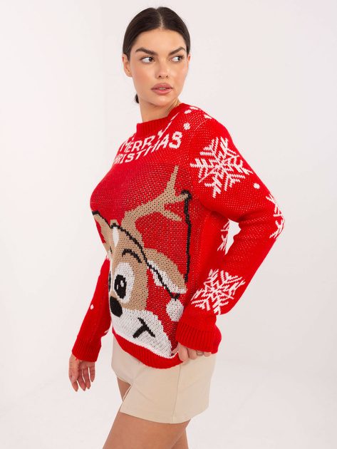 Czerwony świąteczny sweter z okrągłym dekoltem