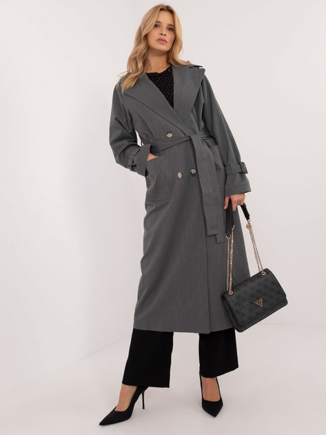 Hurt Ciemnoszary długi płaszcz trencz z kieszeniami