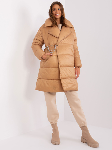 Hurt Camelowa zimowa kurtka pikowana z kieszeniami