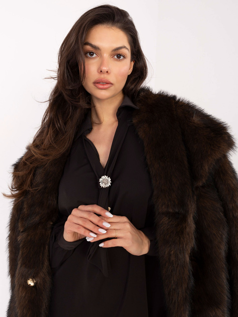 Czekoladowa wizytowa bluzka z bufiastym rękawem