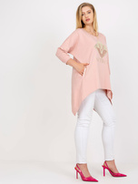 Brudnoróżowa długa bluzka plus size z kieszeniami 