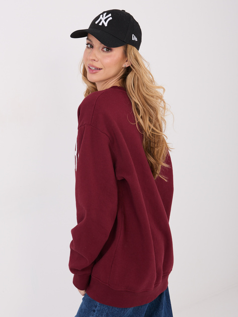 Burgundowa długa bluza z napisem