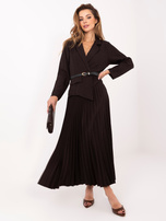 Czekoladowa długa sukienka z marynarkową górą RUE PARIS 